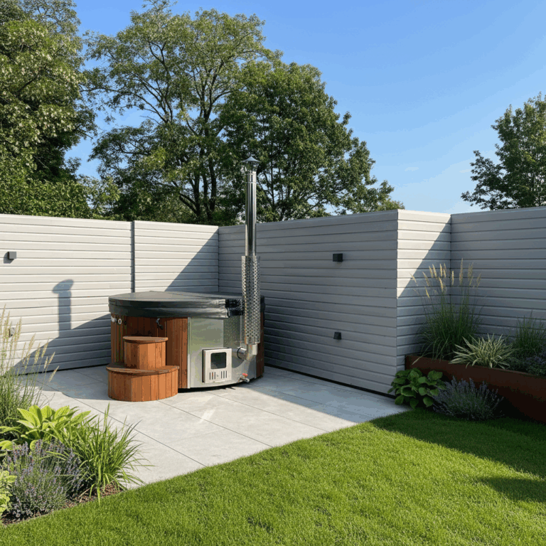 wooden hot tub in the garden
